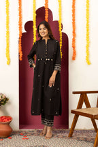 Black Threadwork Suit Set