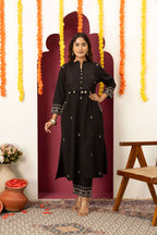 Black Threadwork Suit Set