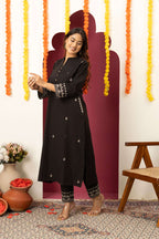 Black Threadwork Suit Set