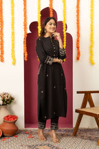 Black Threadwork Suit Set