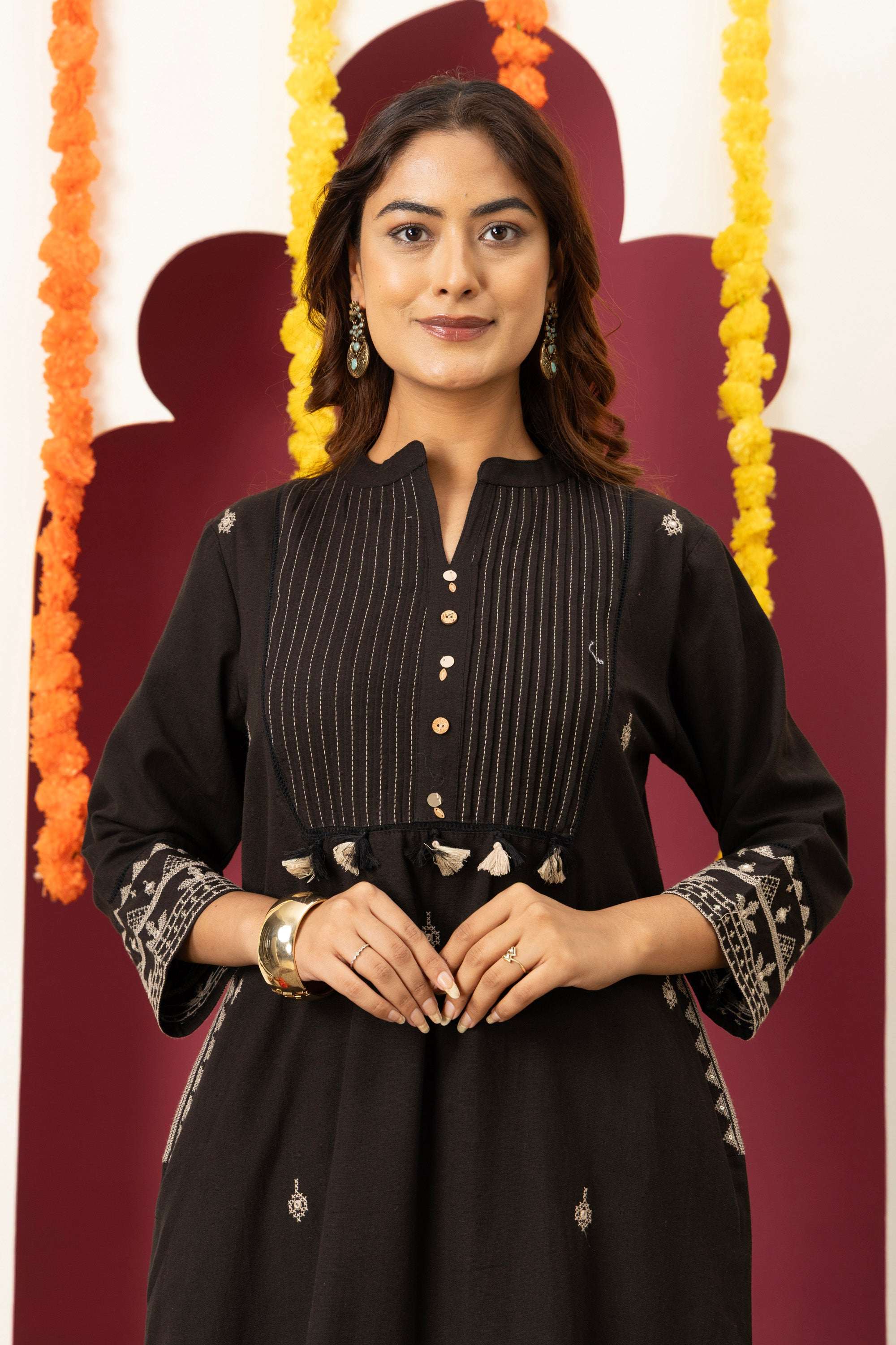 Black Threadwork Suit Set