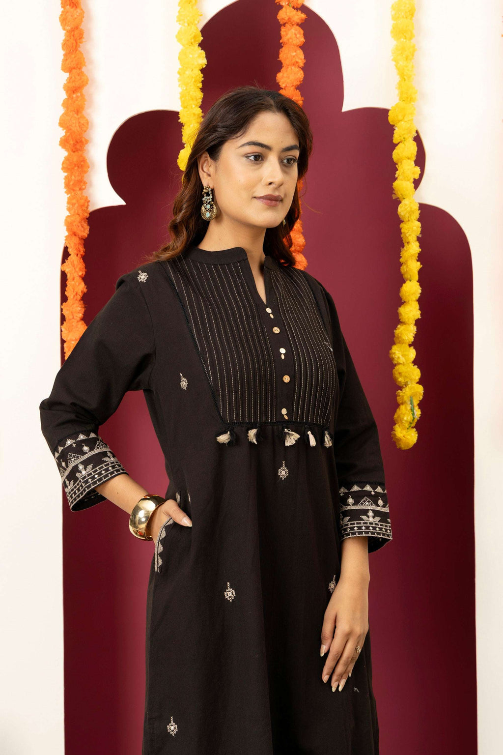 Black Threadwork Suit Set