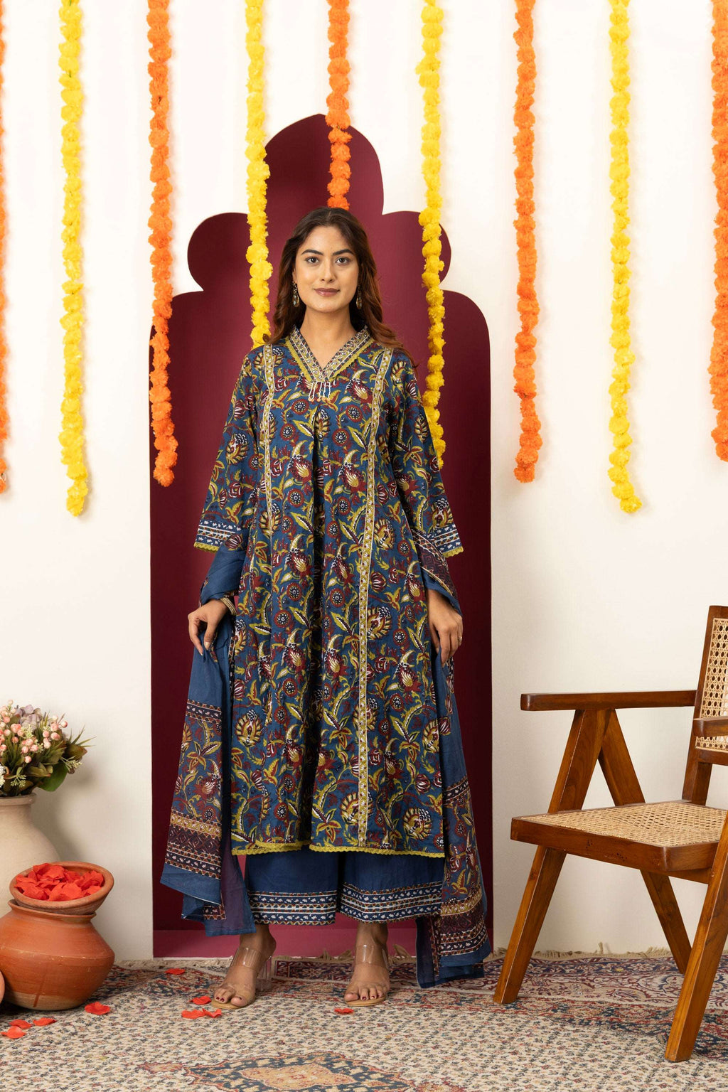 Royal Blue Printed Suit Set