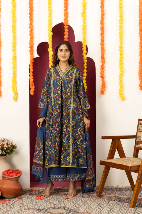 Royal Blue Printed Suit Set