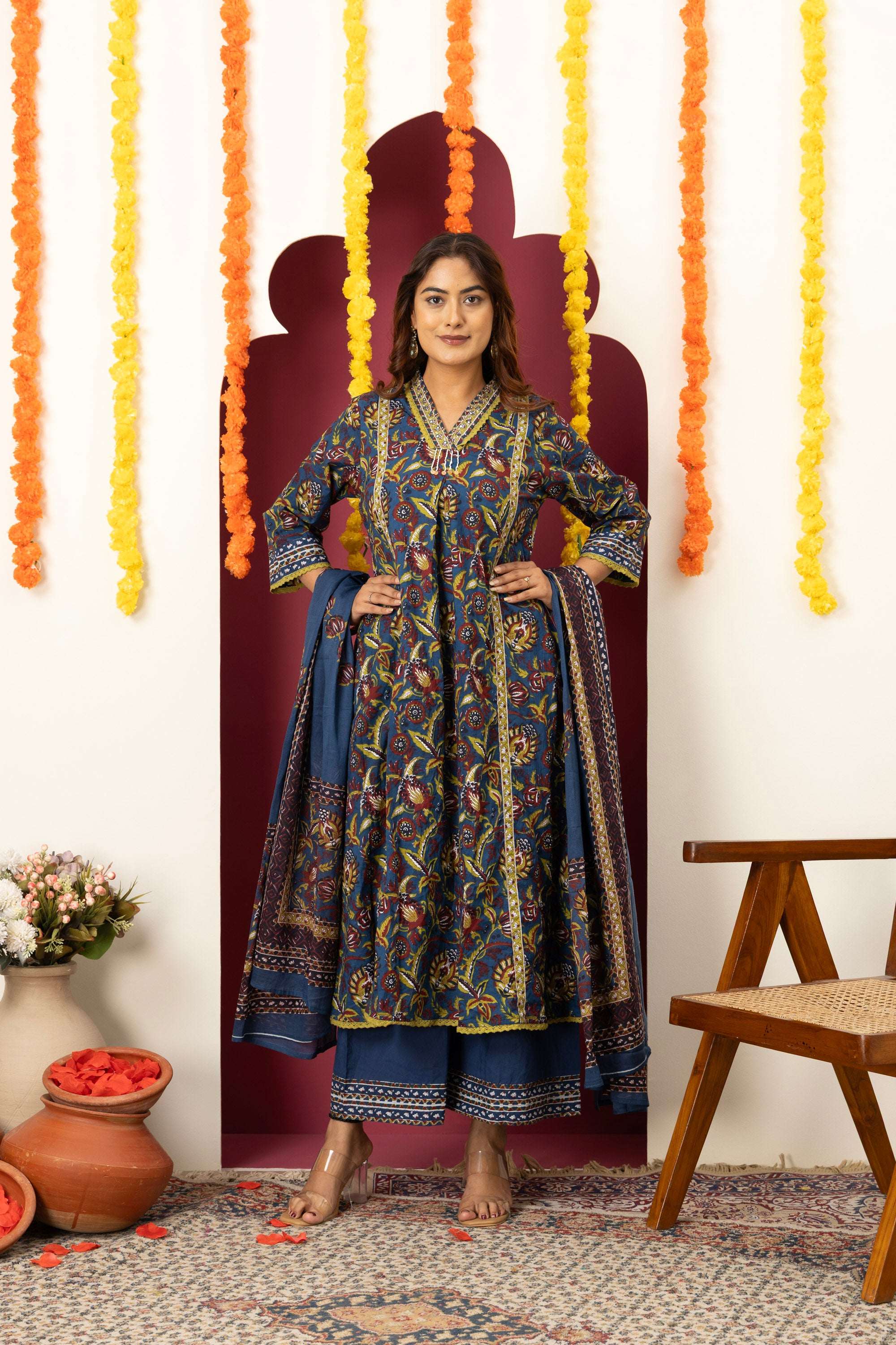 Royal Blue Printed Suit Set
