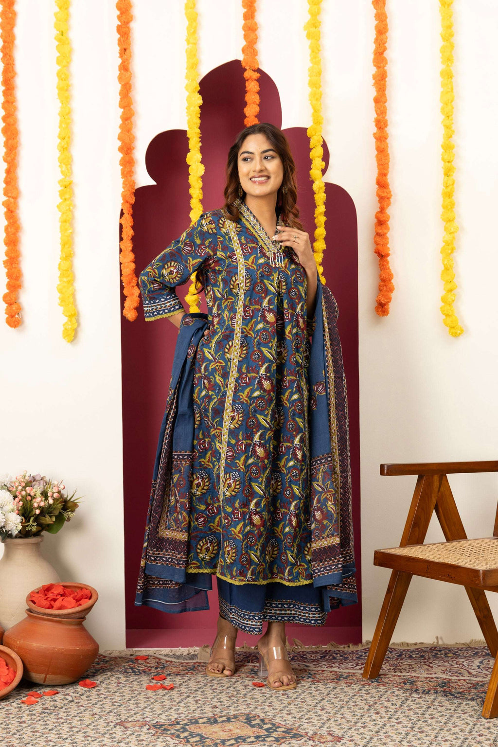 Royal Blue Printed Suit Set