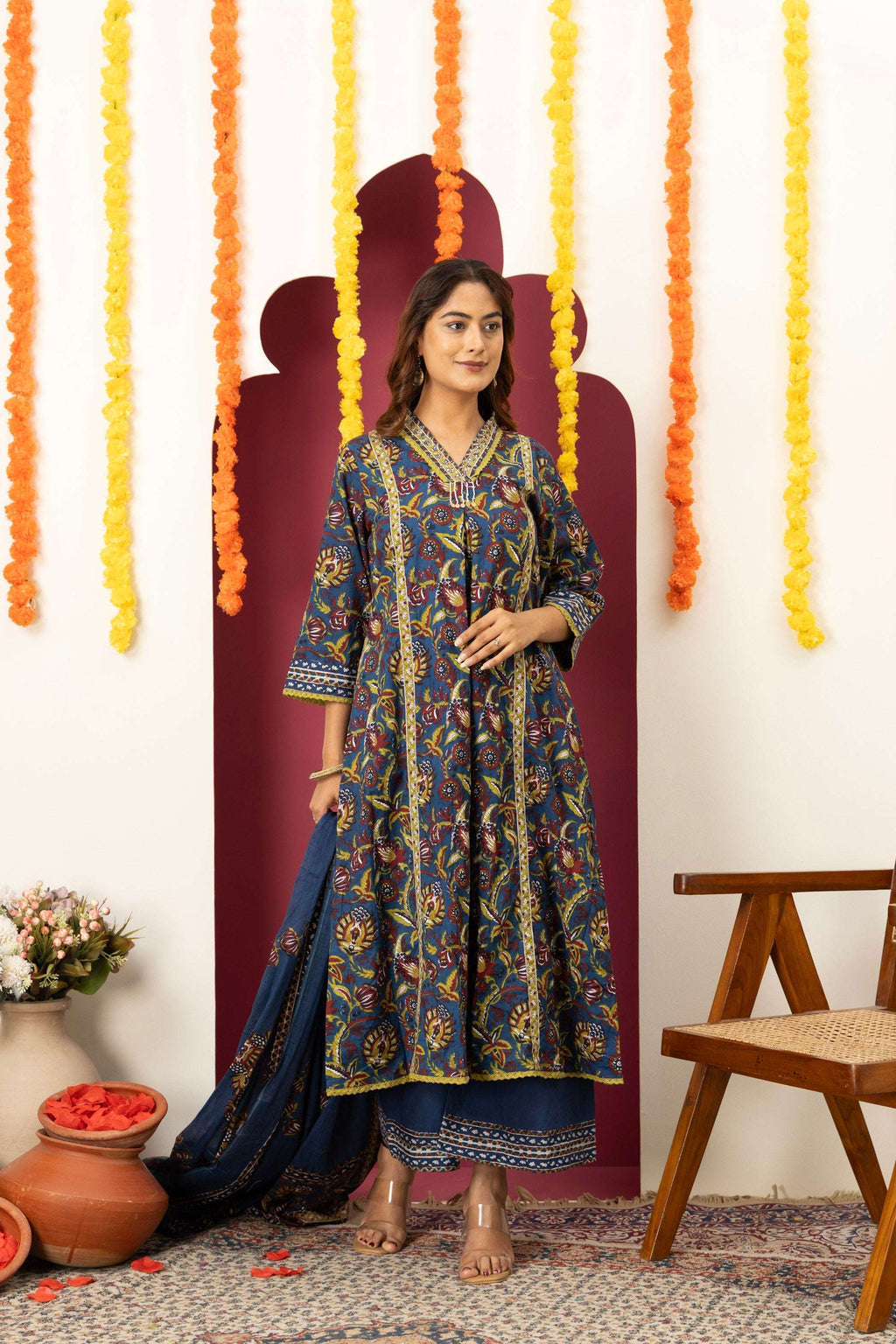 Royal Blue Printed Suit Set