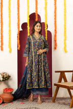 Royal Blue Printed Suit Set