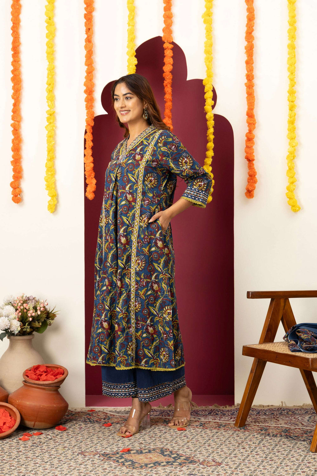 Royal Blue Printed Suit Set