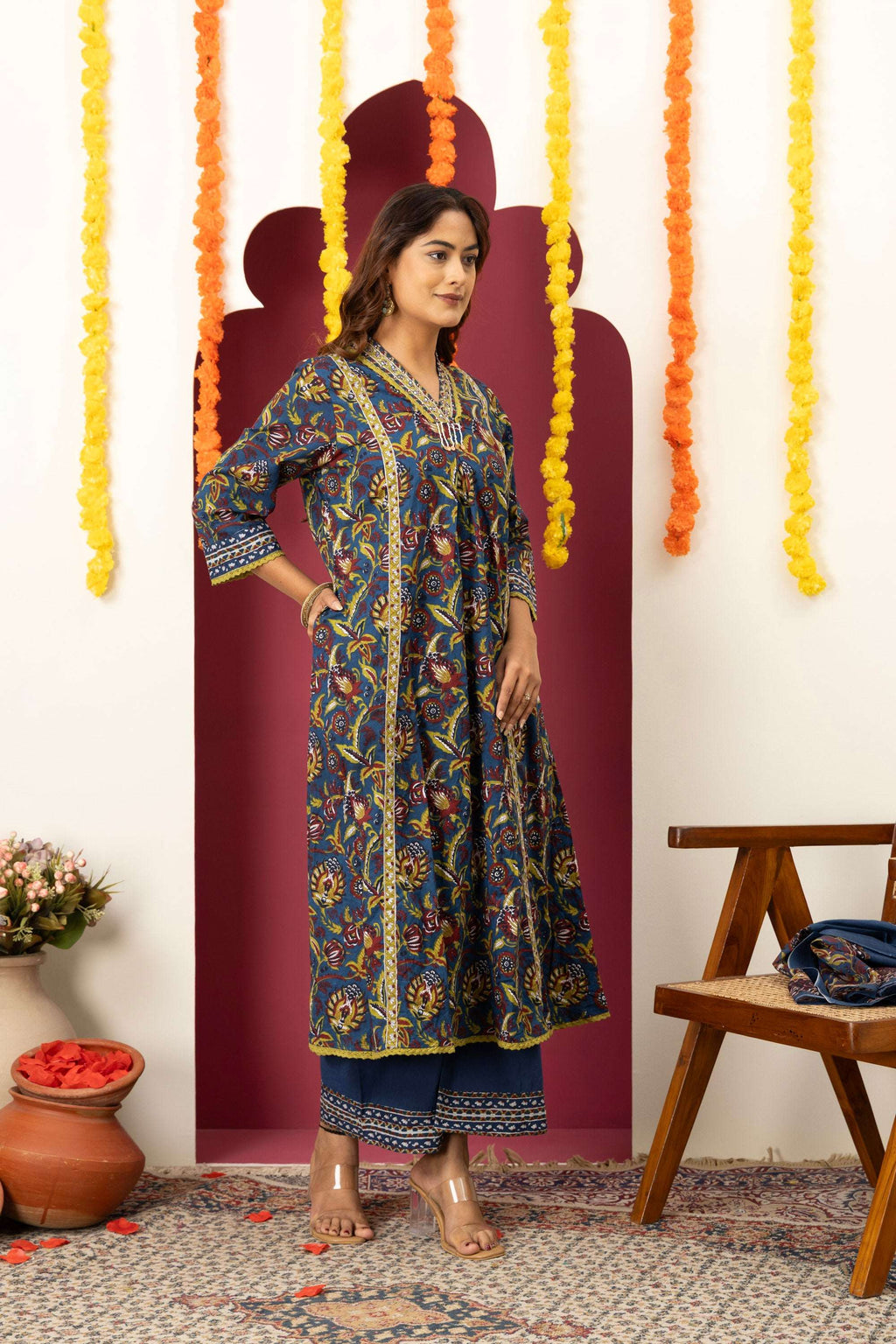 Royal Blue Printed Suit Set