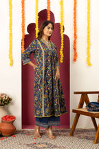 Royal Blue Printed Suit Set