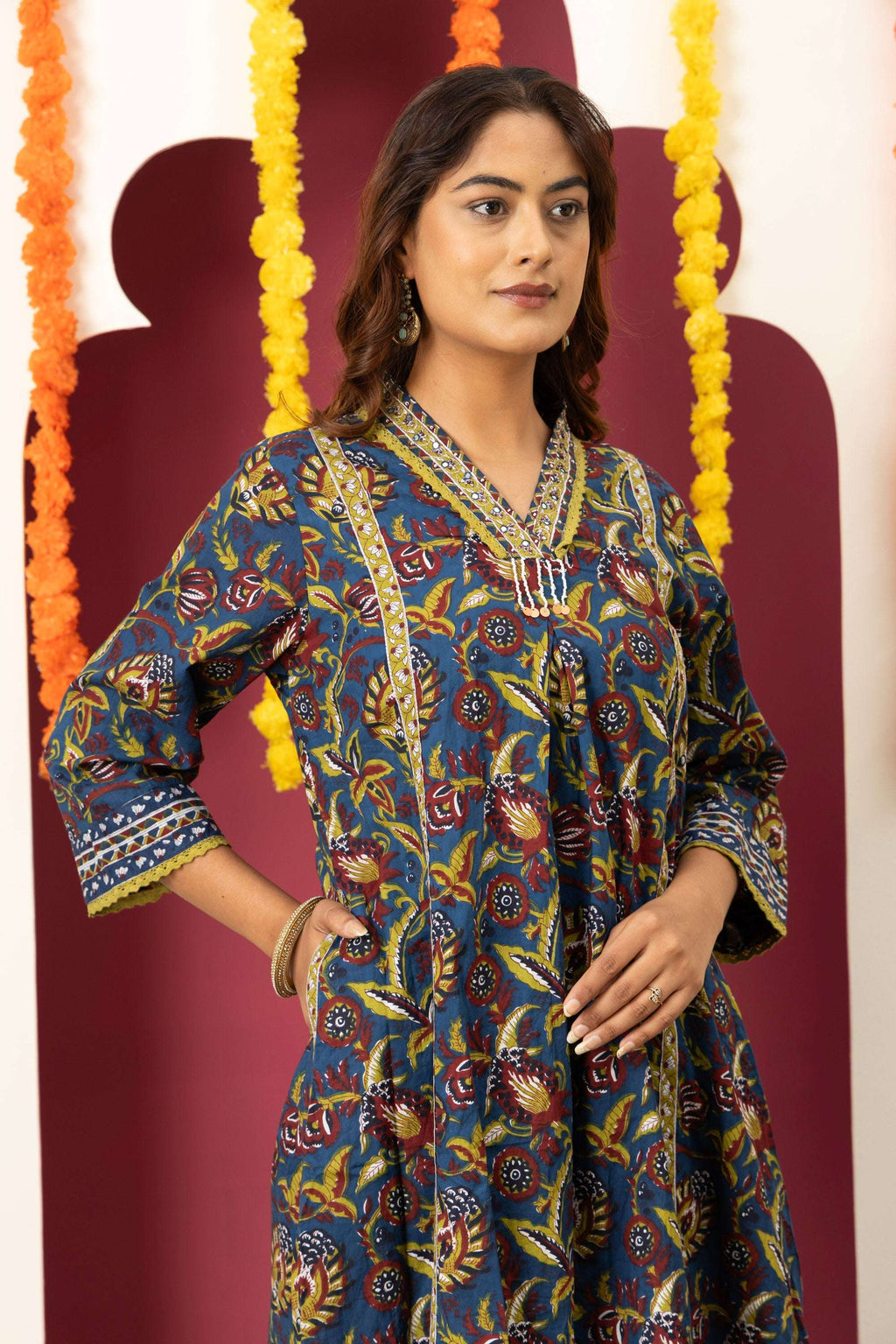 Royal Blue Printed Suit Set