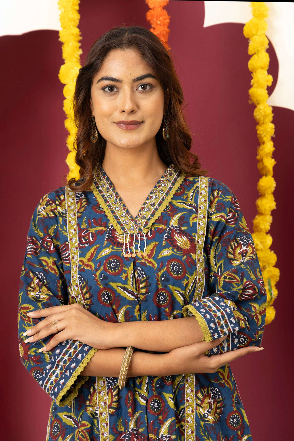 Royal Blue Printed Suit Set