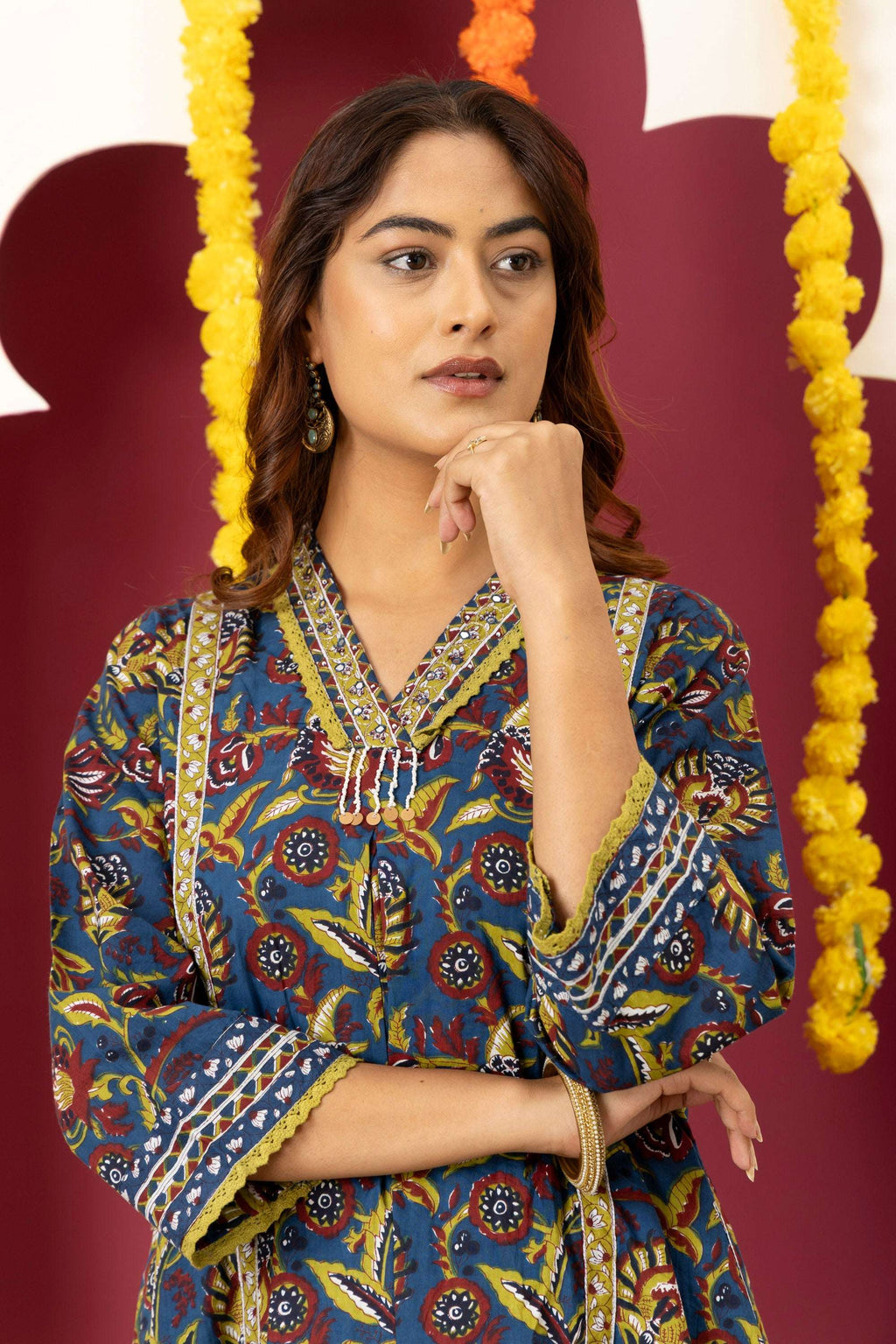 Royal Blue Printed Suit Set
