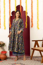 Royal Blue Printed Suit Set