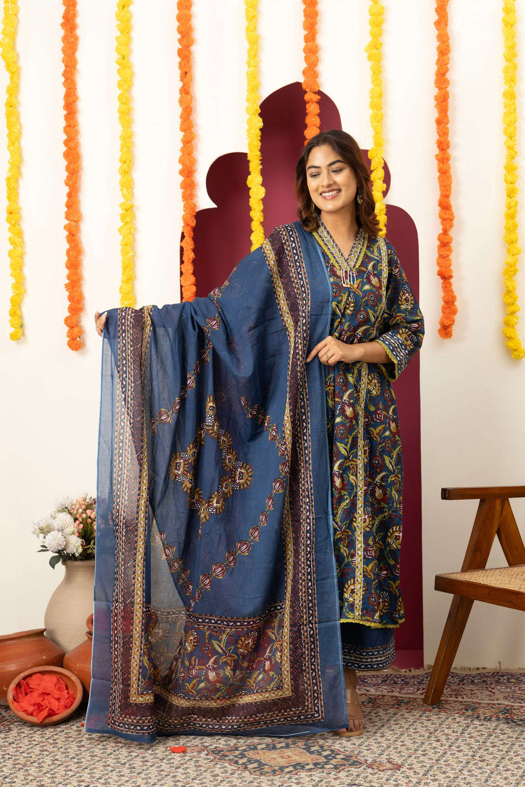 Royal Blue Printed Suit Set