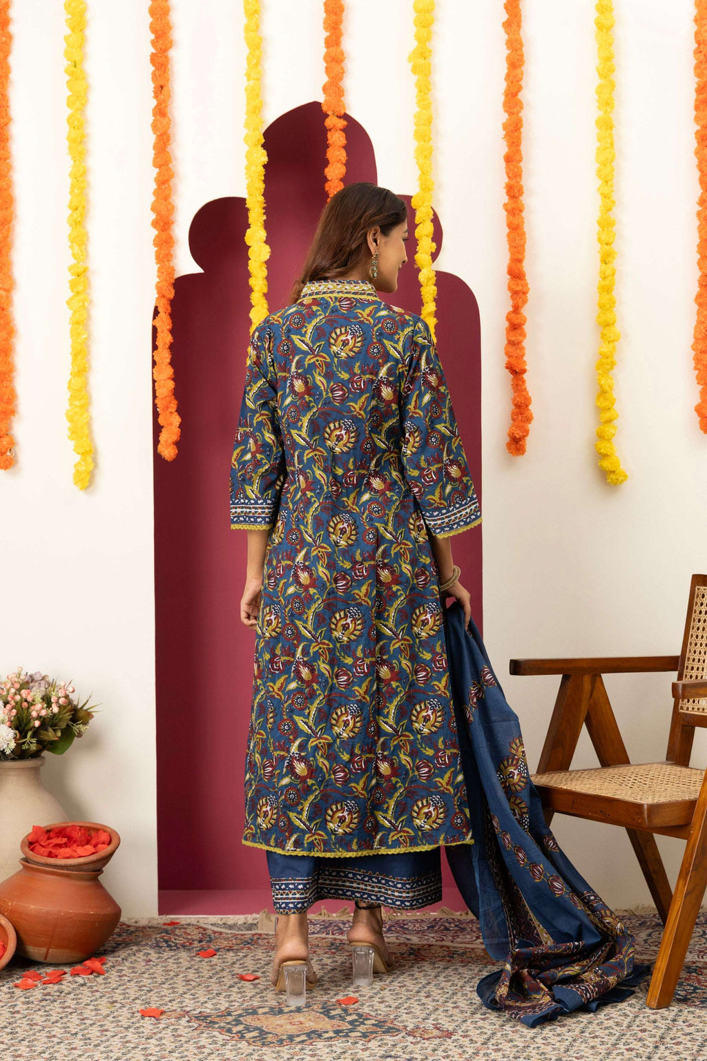 Royal Blue Printed Suit Set