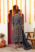 Royal Blue Printed Suit Set