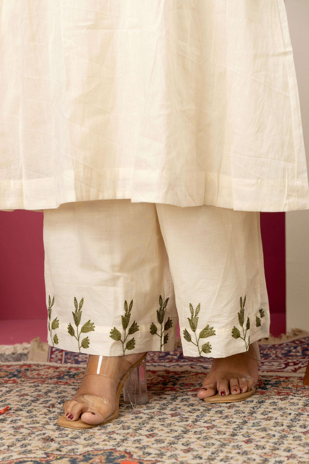 Ivory Floral Embroidered Suit Set