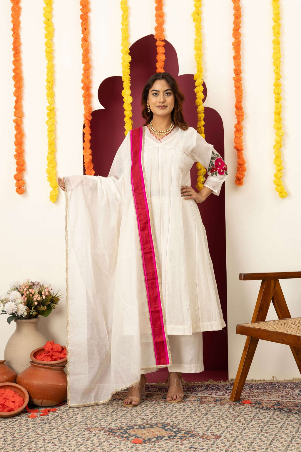 Ivory Pink Accent Suit Set