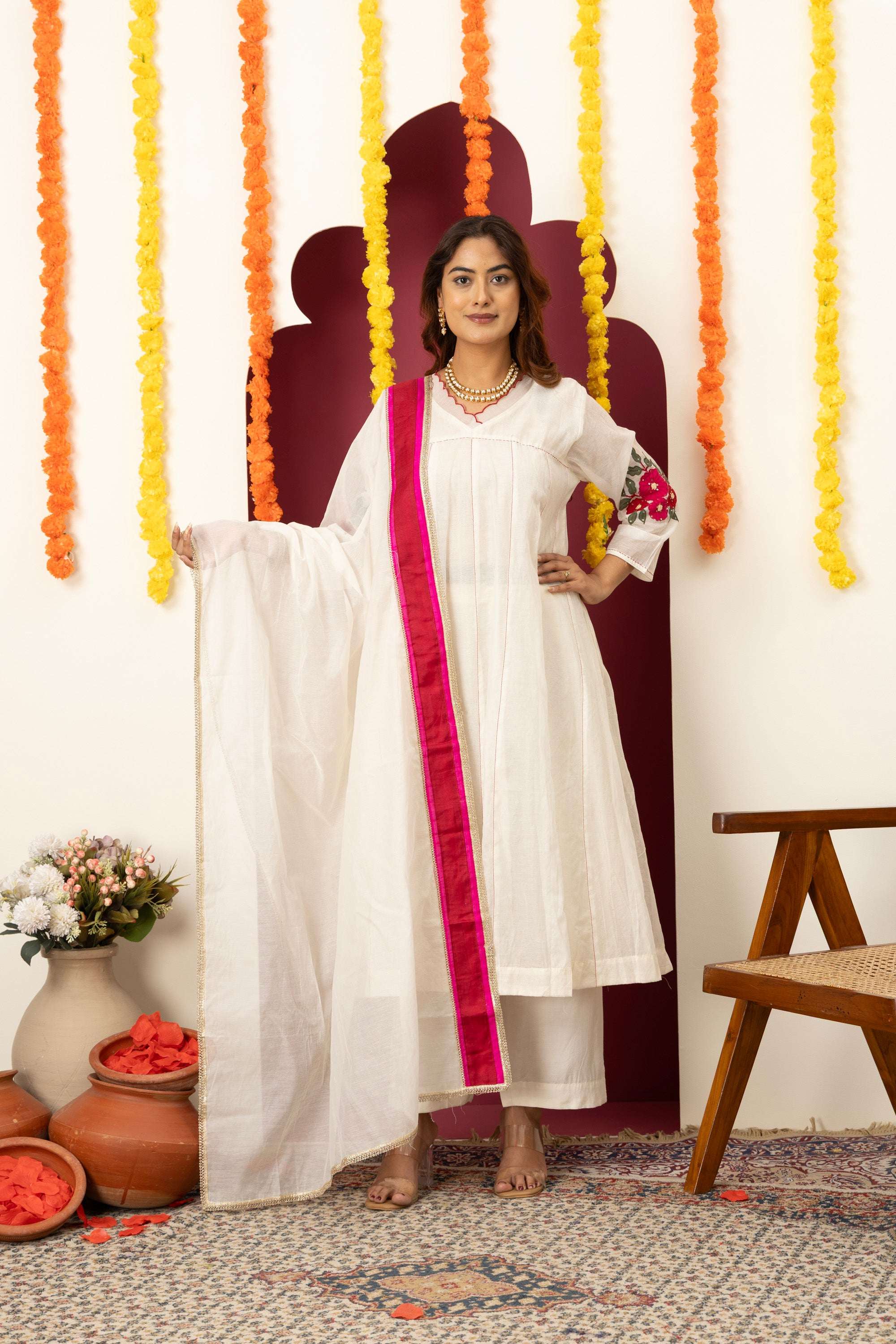 Ivory Pink Accent Suit Set
