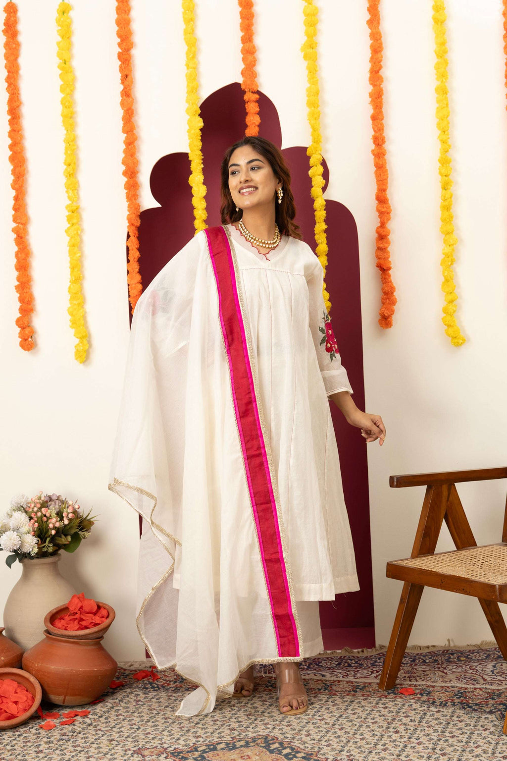 Ivory Pink Accent Suit Set