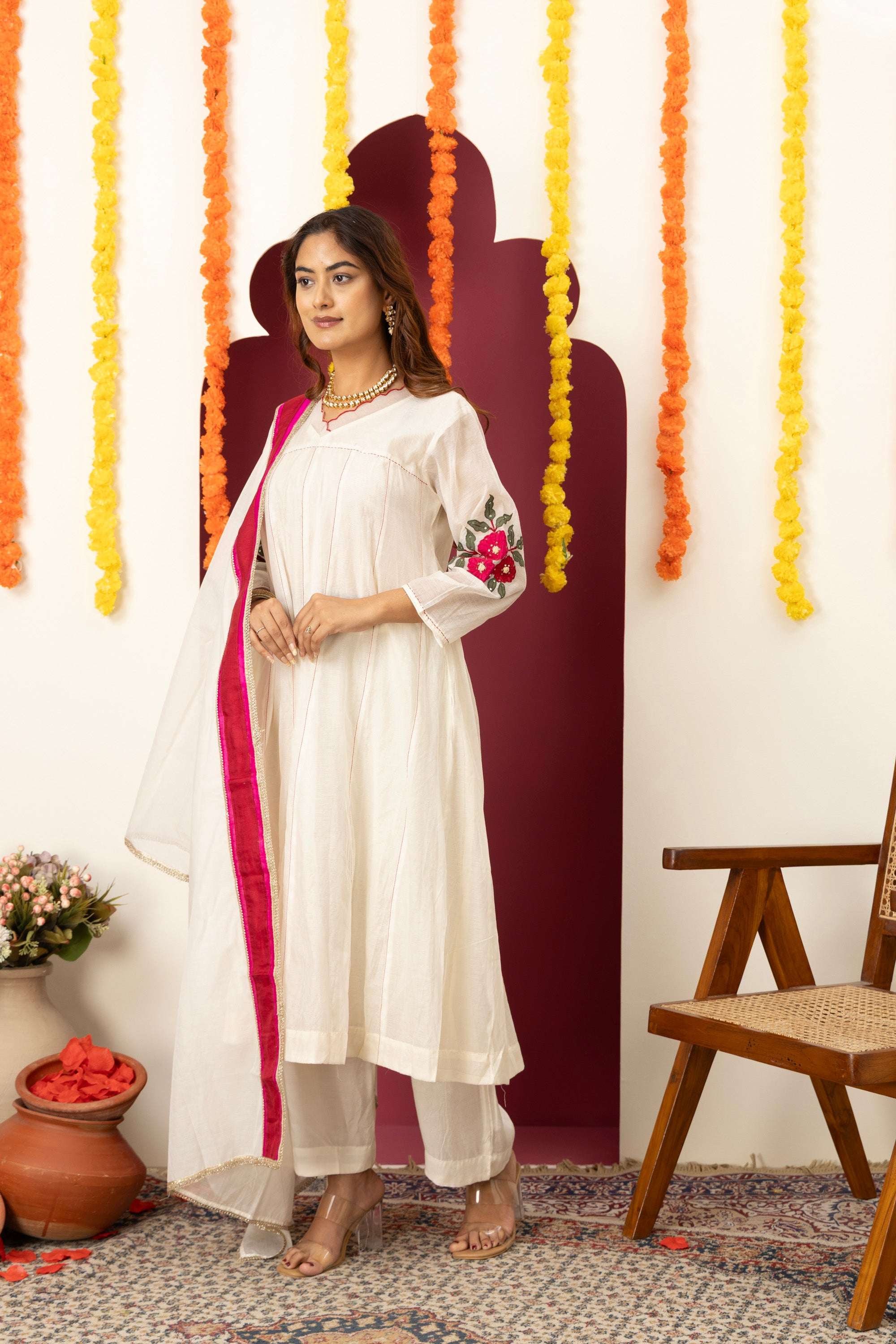 Ivory Pink Accent Suit Set