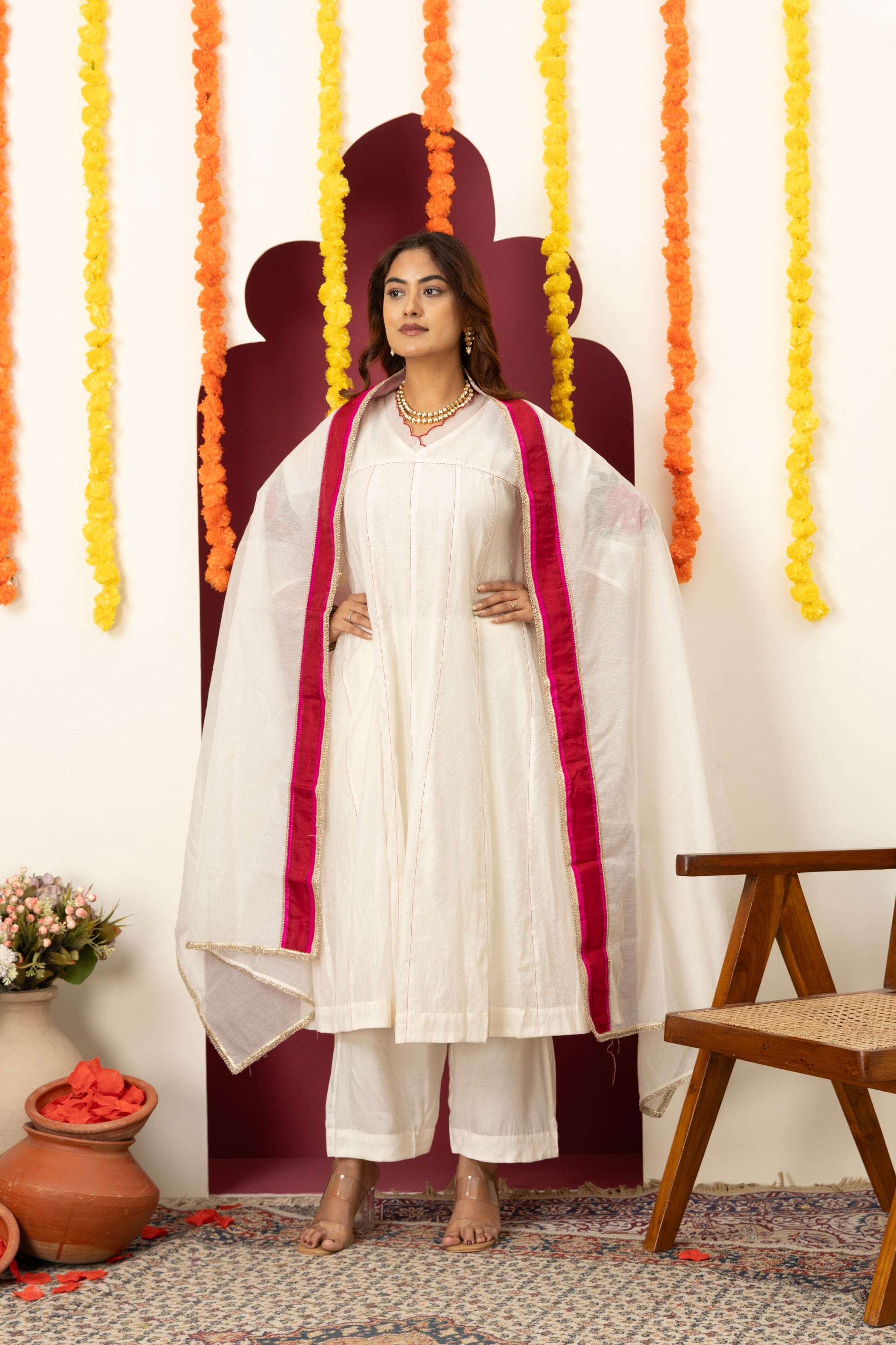 Ivory Pink Accent Suit Set