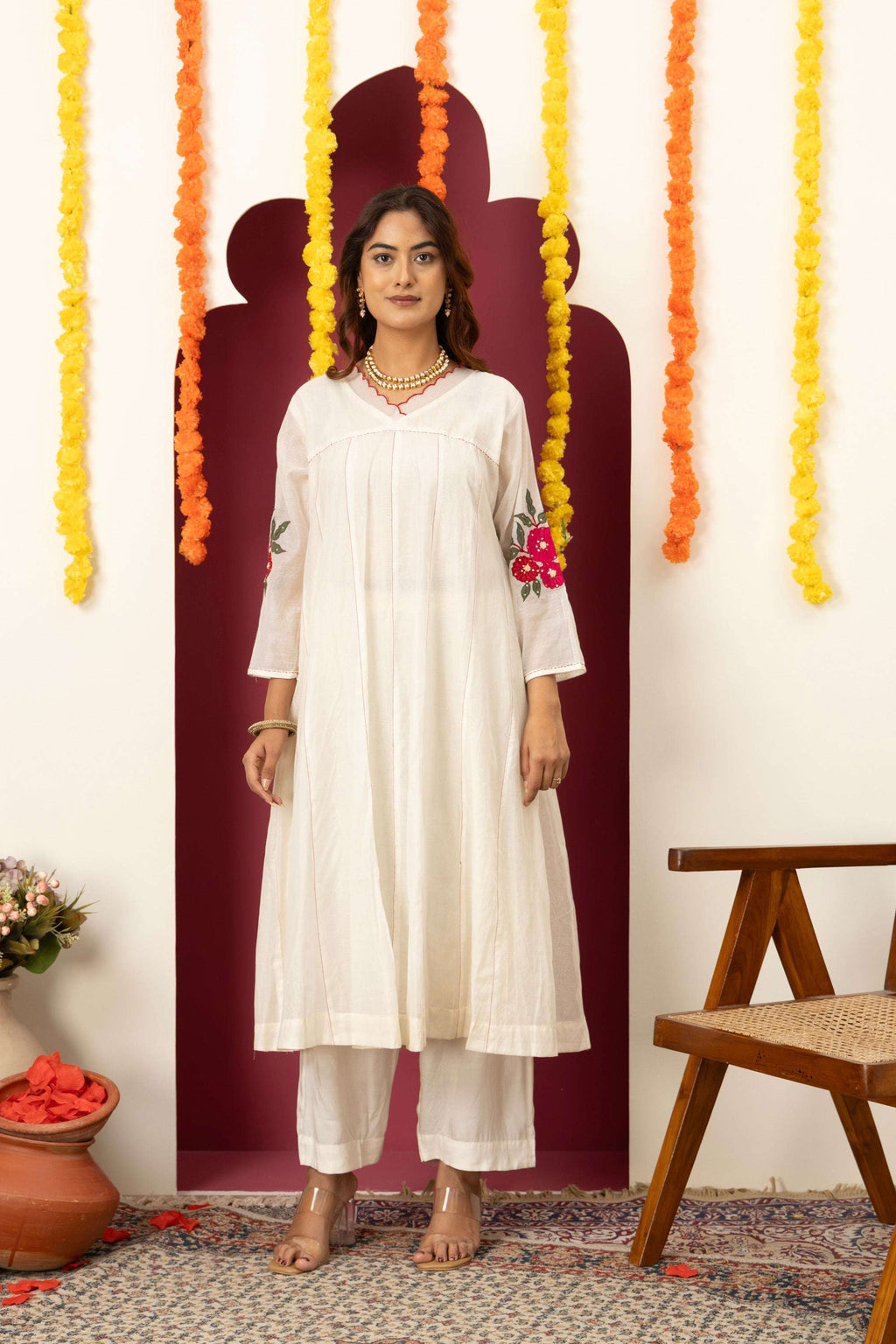 Ivory Pink Accent Suit Set