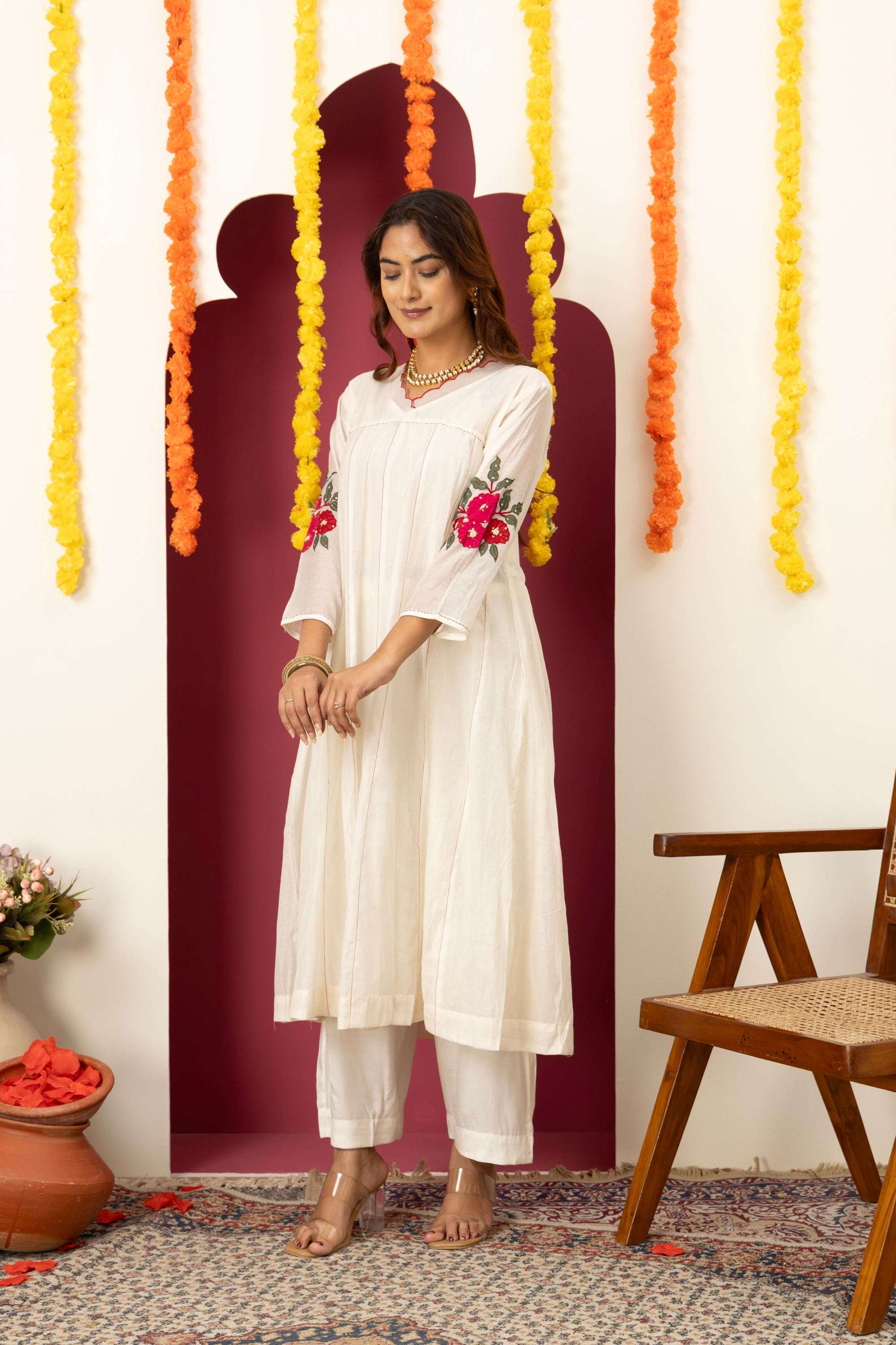 Ivory Pink Accent Suit Set