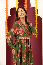 Olive Floral Festive Suit Set
