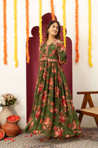 Olive Floral Festive Suit Set