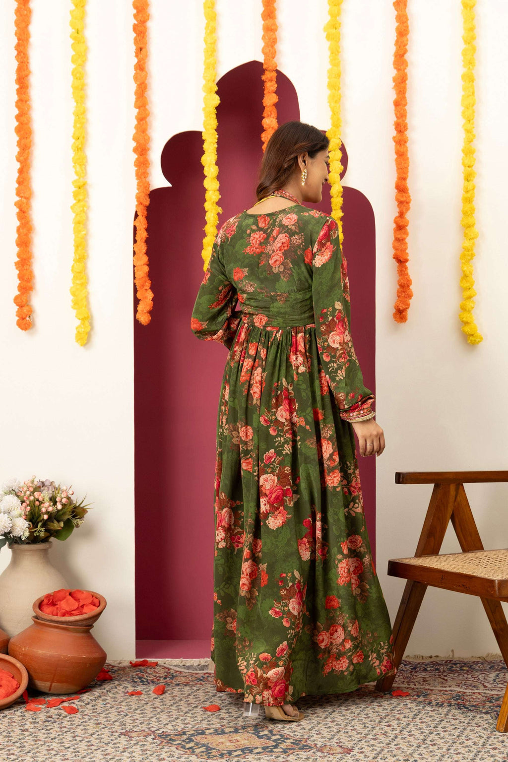 Olive Floral Festive Suit Set