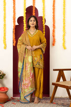 Mustard Floral Embroidered Suit Set