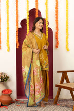 Mustard Floral Embroidered Suit Set