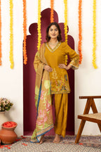 Mustard Floral Embroidered Suit Set