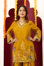 Mustard Floral Embroidered Suit Set