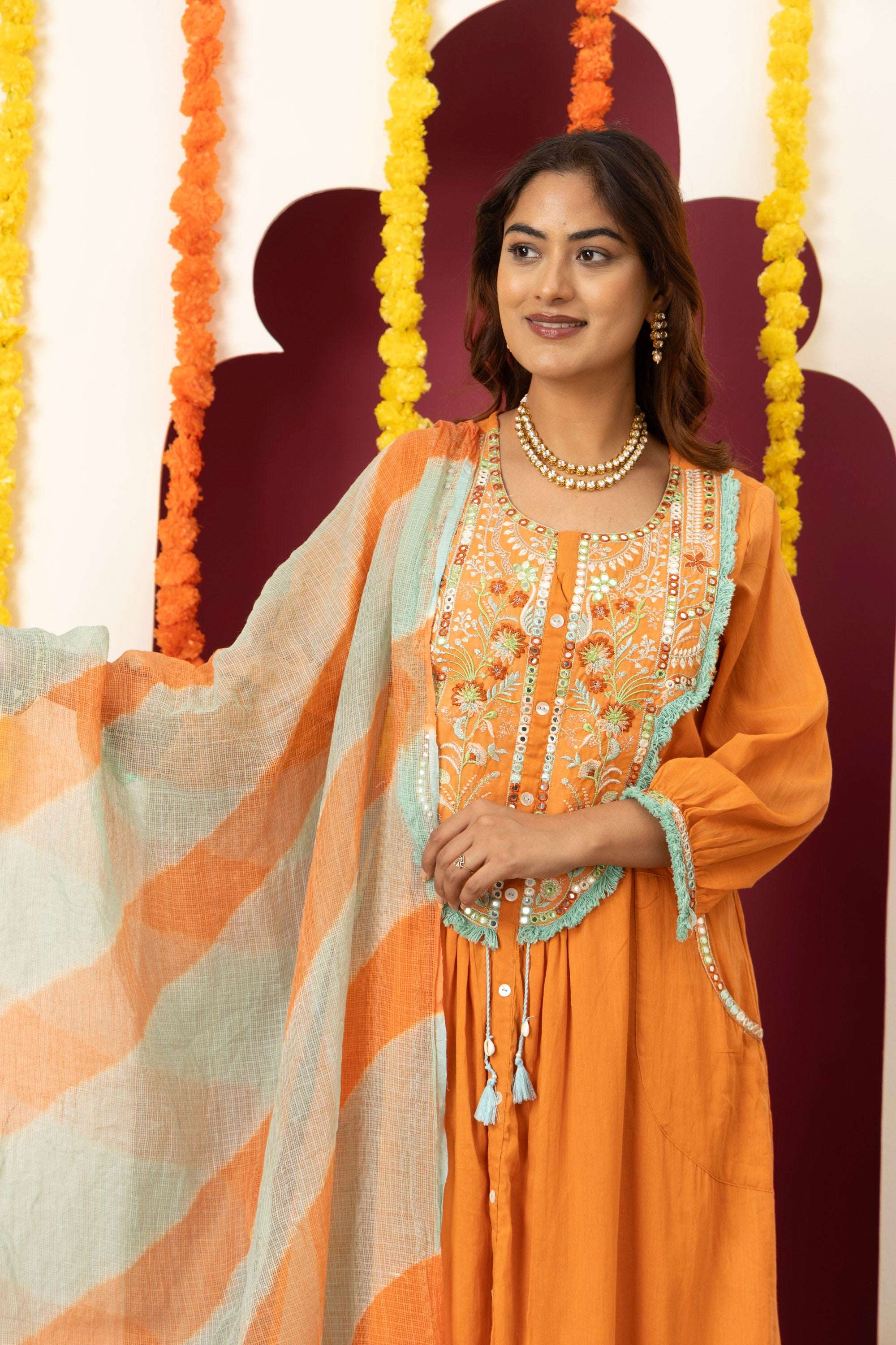 Tangerine Embroidered Suit Set