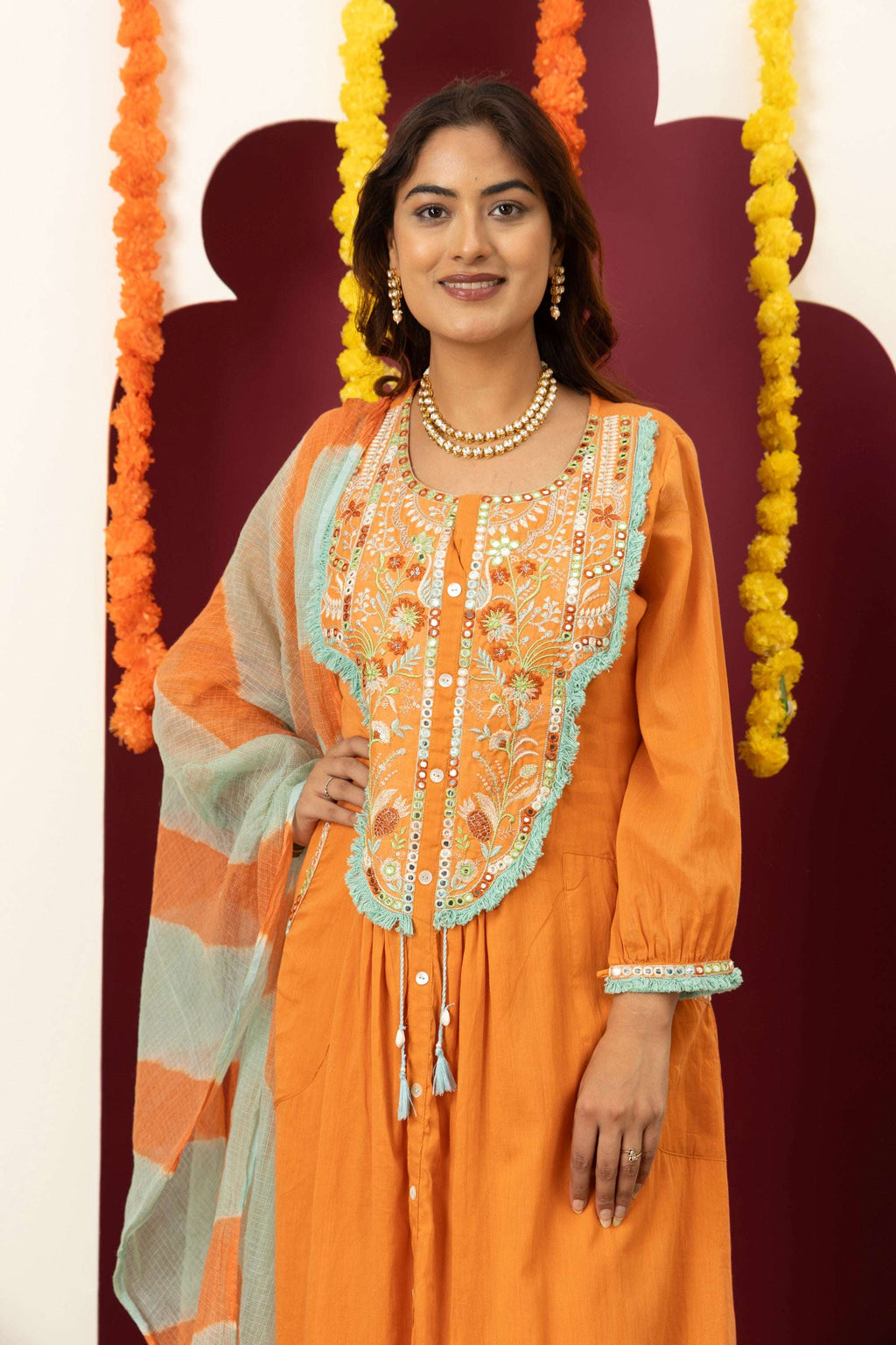 Tangerine Embroidered Suit Set