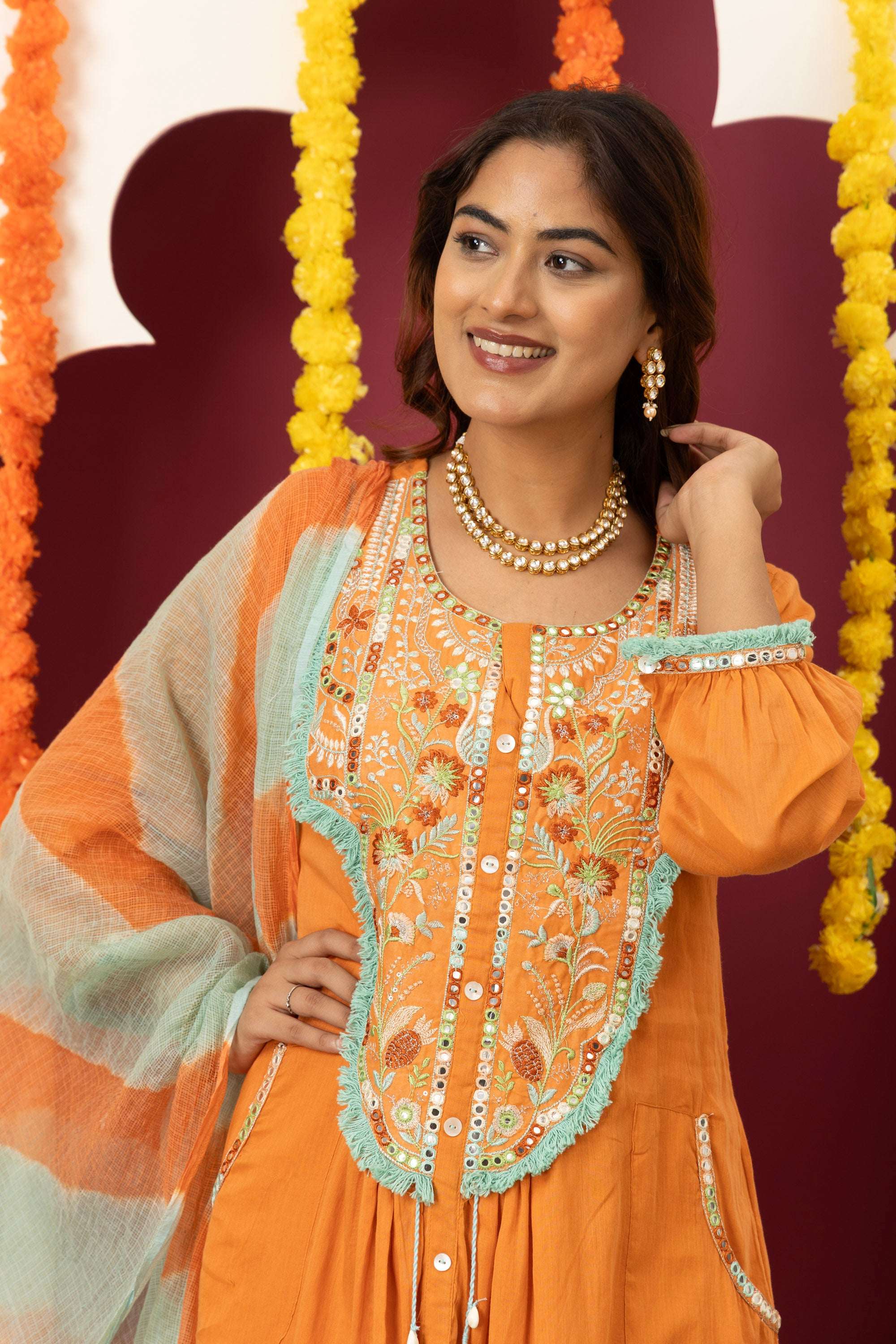 Tangerine Embroidered Suit Set