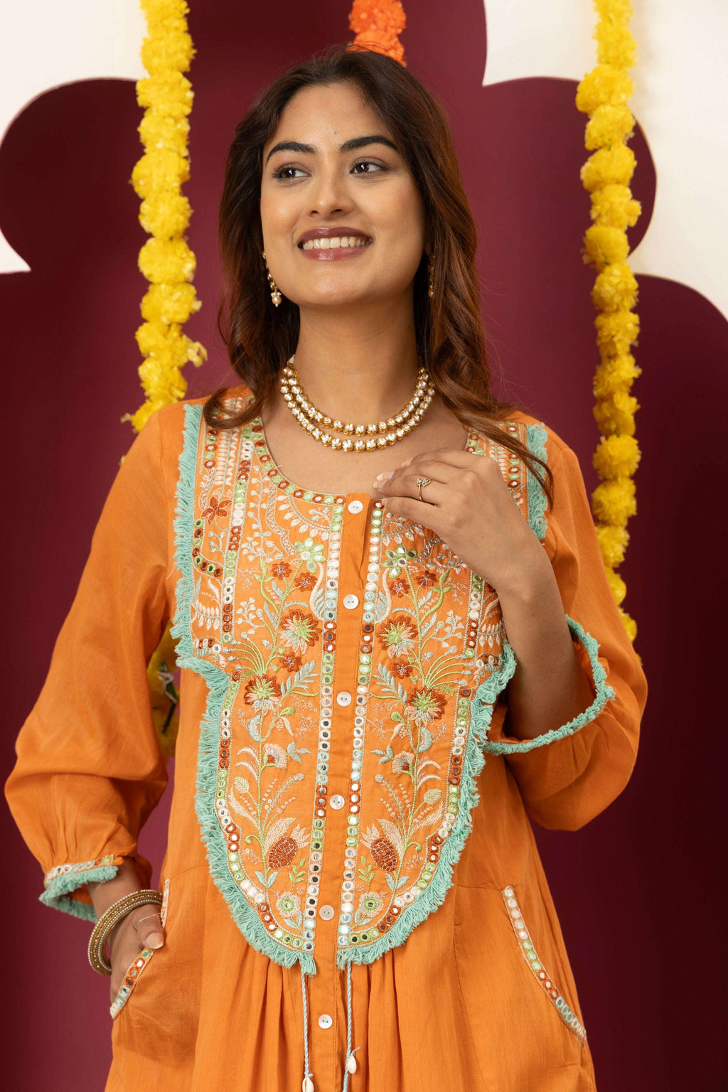 Tangerine Embroidered Suit Set