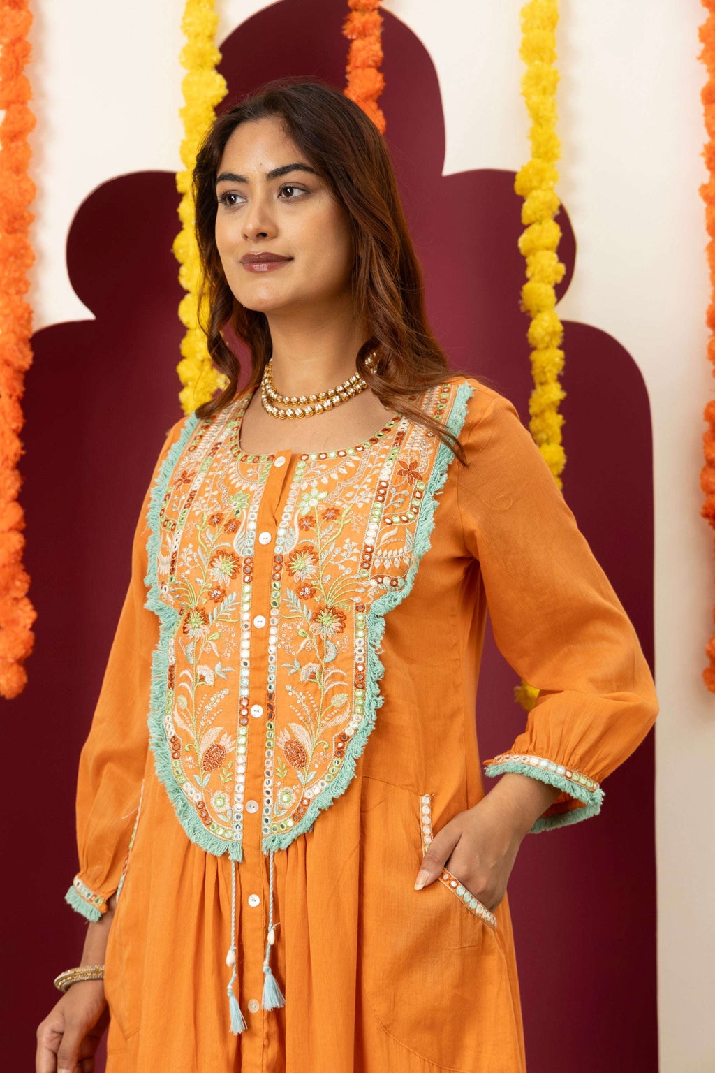 Tangerine Embroidered Suit Set
