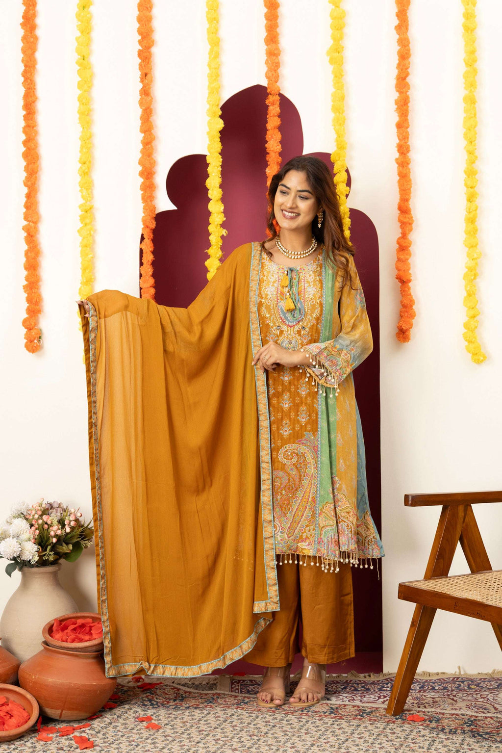 Mustard Heritage Printed Suit Set