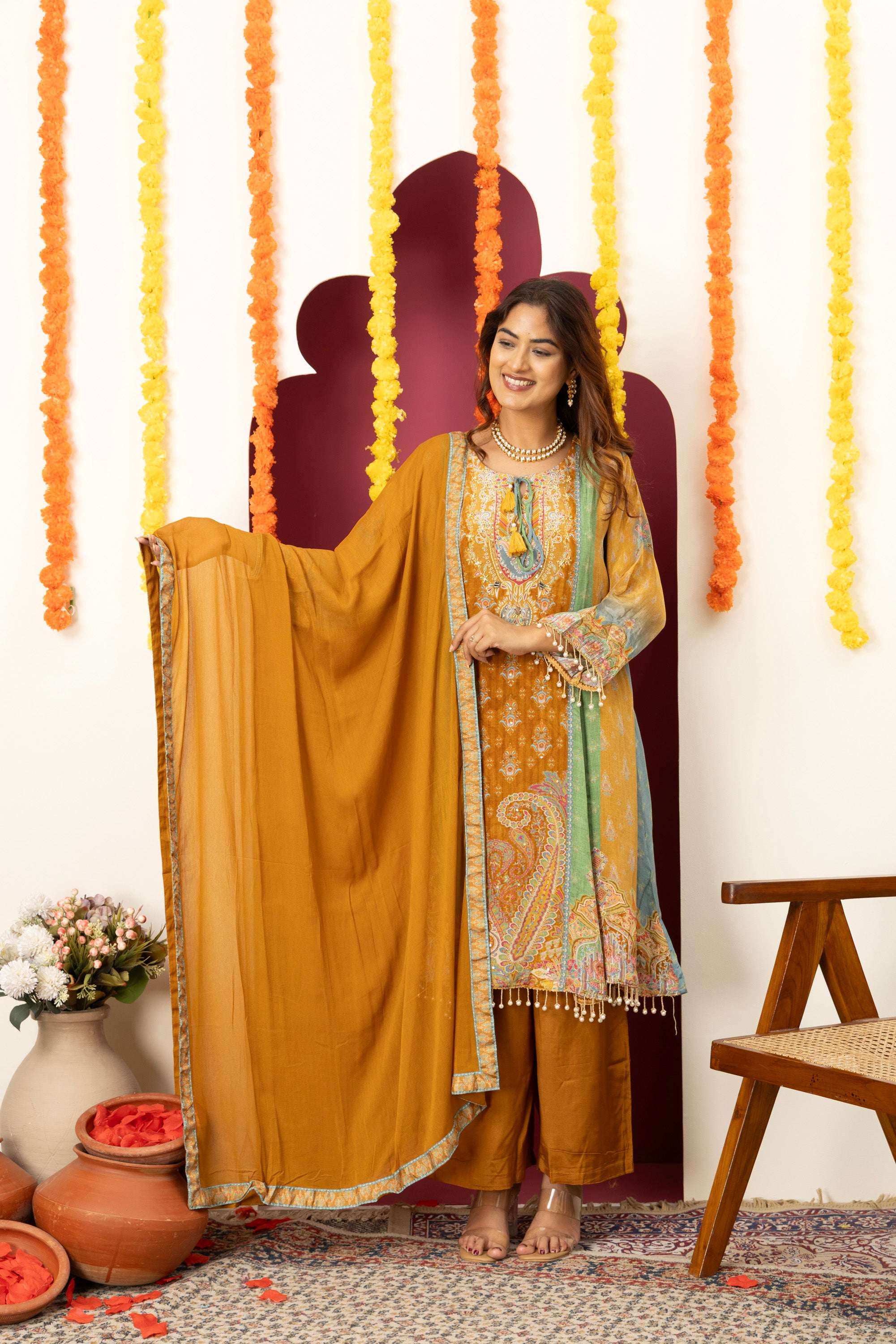 Mustard Heritage Printed Suit Set