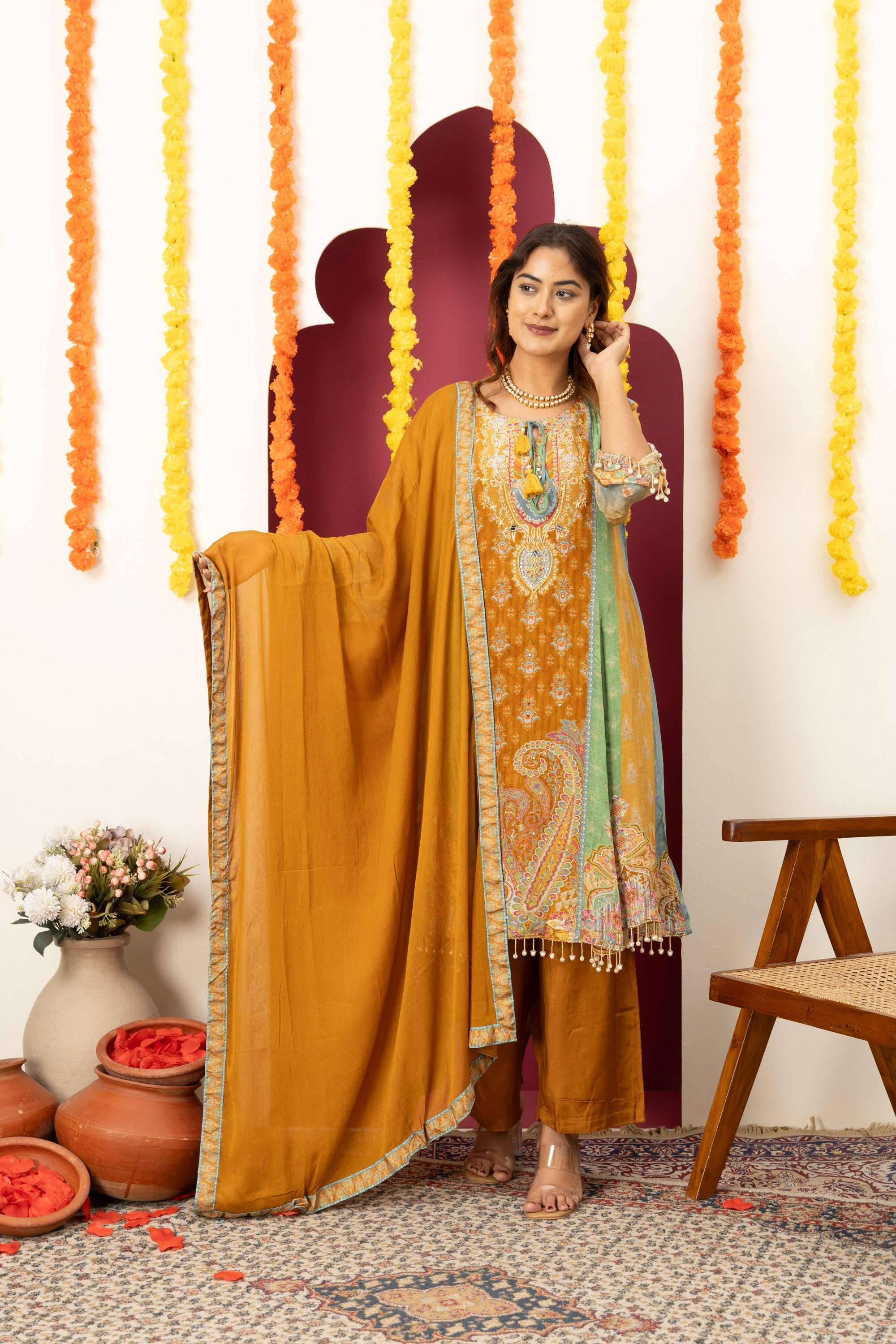 Mustard Heritage Printed Suit Set