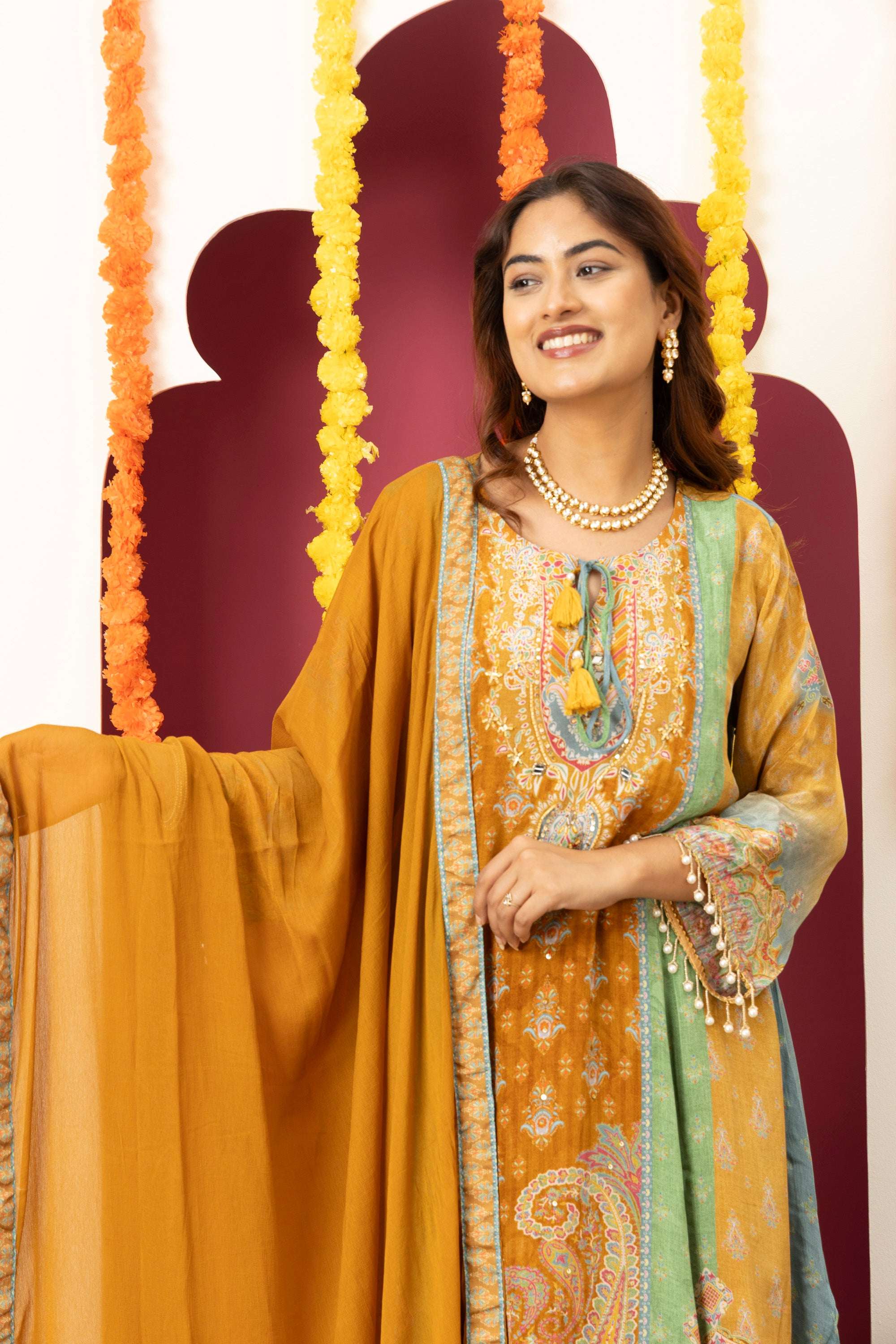 Mustard Heritage Printed Suit Set
