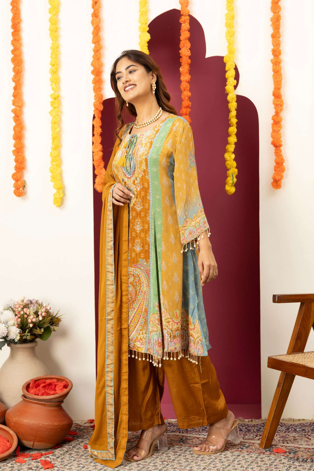 Mustard Heritage Printed Suit Set
