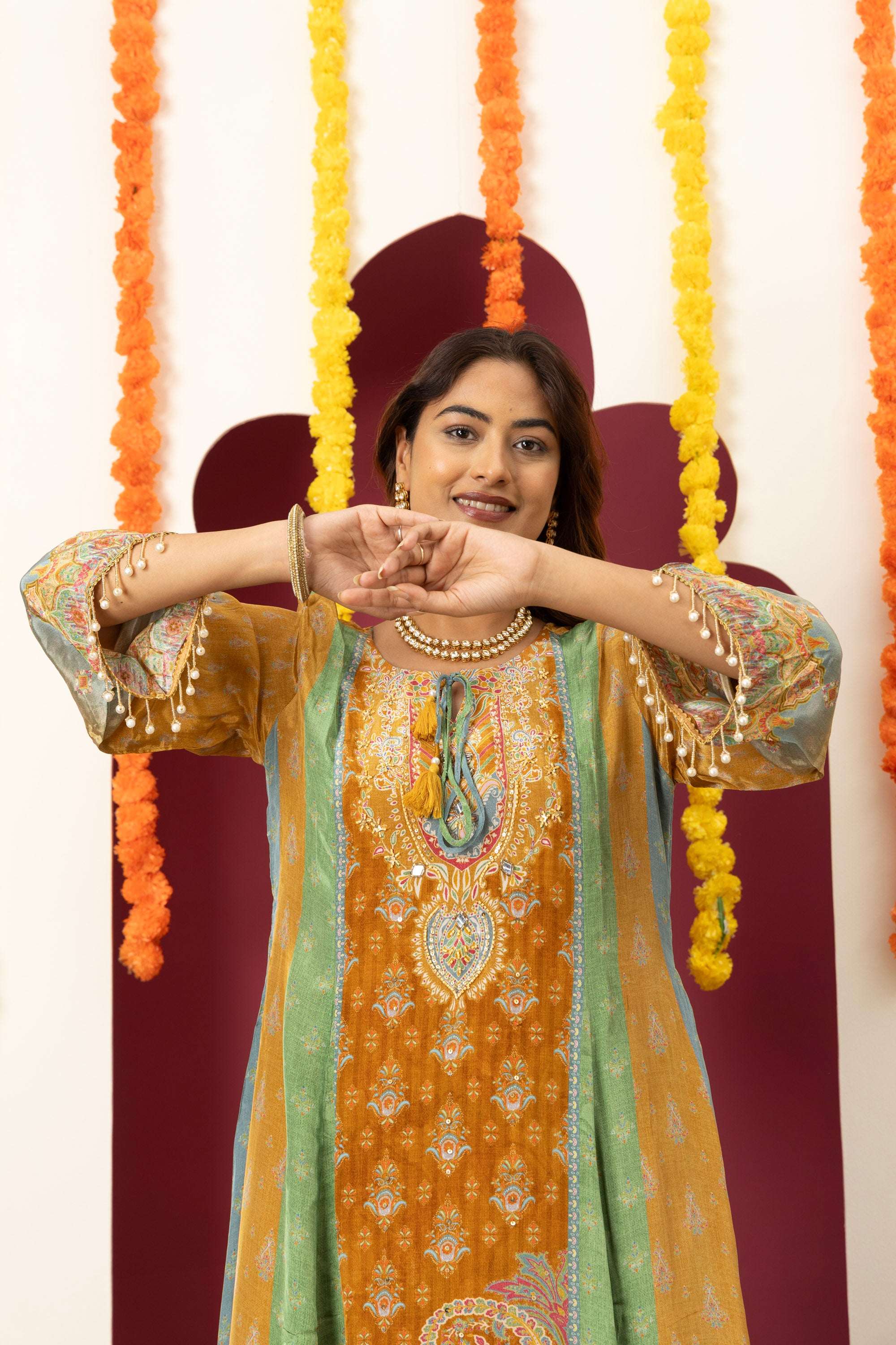 Mustard Heritage Printed Suit Set