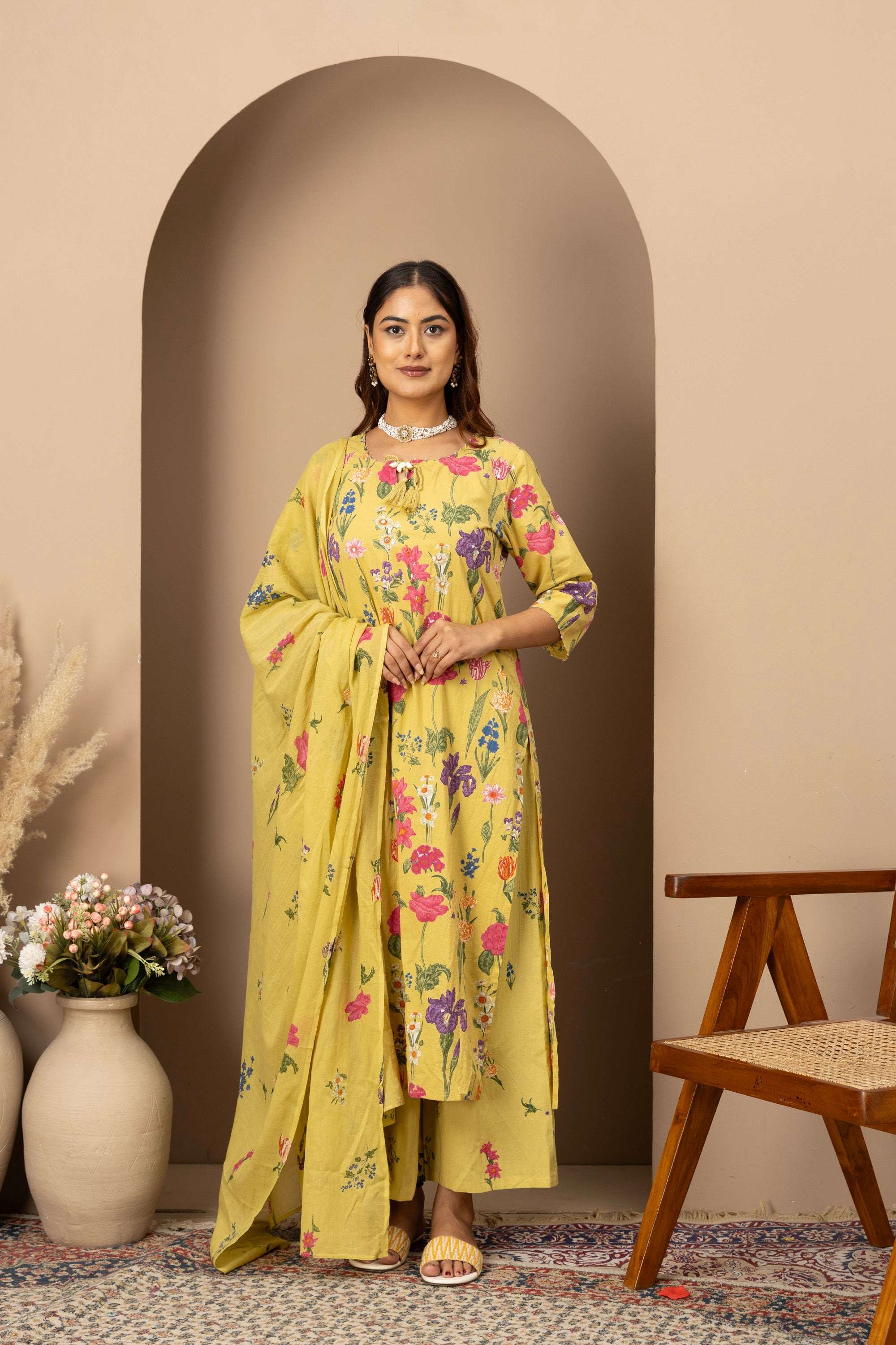 Lemon Floral Printed Suit Set