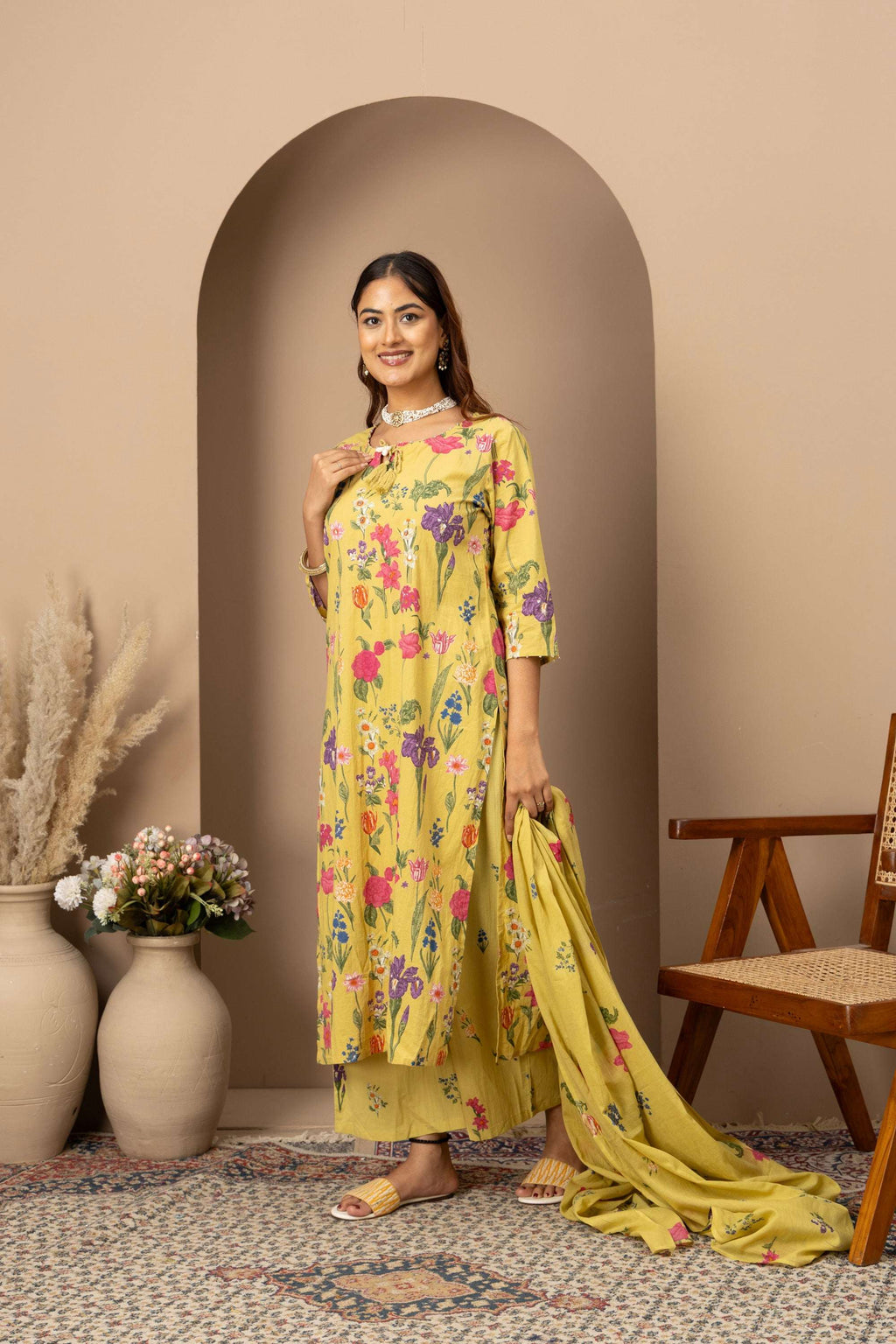 Lemon Floral Printed Suit Set